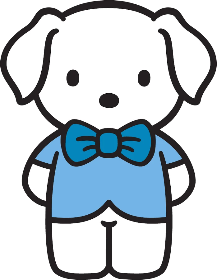 Hi Puppy in his blue shirt and blue bow tie